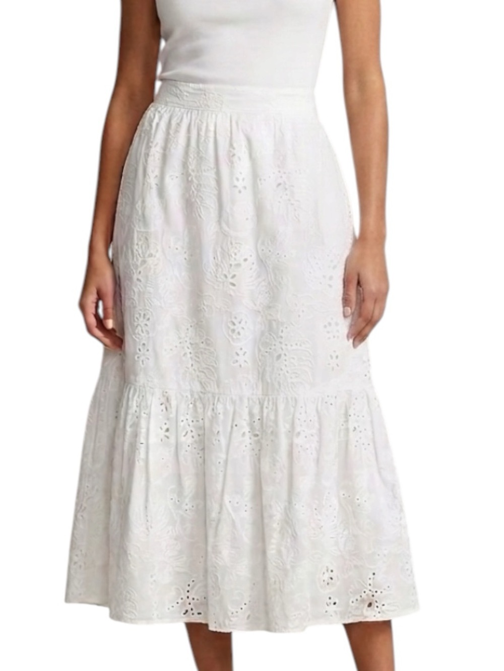 Sofia Jeans by Sofia Vergara Floral Lace White Cotton Eyelet Midi Skirt Size XS - Picture 8 of 8